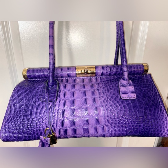 RARE XL Italian Leather Croc Doctor Bag - Electric Amethyst - Picture 1 of 16